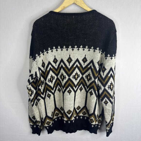 Vintage Bavarian Geometric Knit Cardigan Sweater Men M Crest Buttons Icelandic - Picture 5 of 6